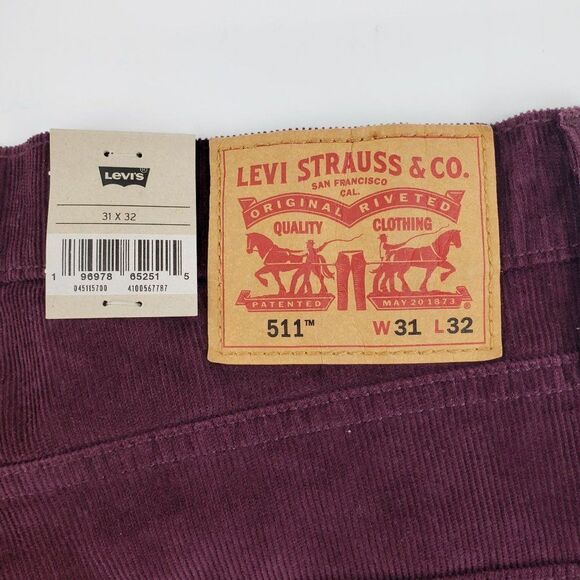 Levi's 511 Corduroy Straight Leg Slim Fit Jeans Men's Size 31x32 Marron Red NWT - Picture 4 of 9